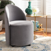 Baxton Studio WS-52226-Grey Velvet-CC Bethel Glam and Luxe Grey Velvet Fabric Upholstered Rolling Accent Chair